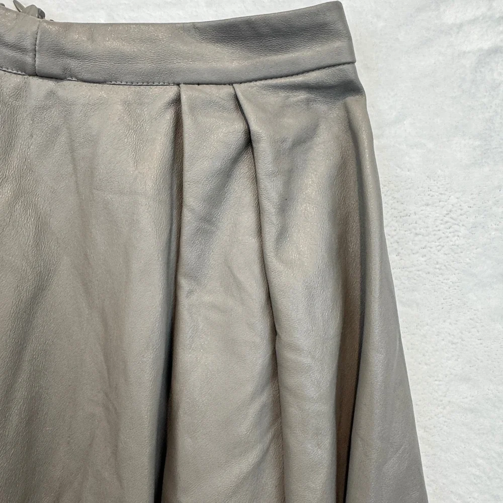 ADL x Cengizabazoğlu Taupe Grey Faux Leather A-Line Midi Skirt Womens